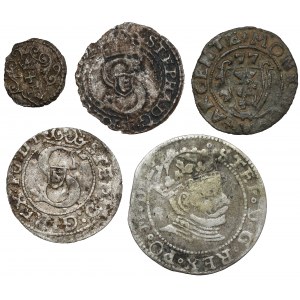 Stefan Batory - Sigismund III, from a denarius to a penny 1577-1599 (5pc)