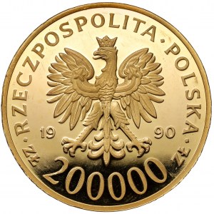 200.000 zlato 1990 Solidarita (39 mm) - vzácne
