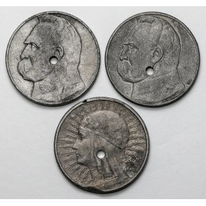 10 złotych 1932-1936 - skasowane - fałszerstwa z epoki (3szt)
