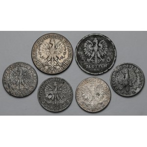 2, 5 i 10 złotych 1925-1930, w tym NIKE - fałszerstwa z epoki (6szt)