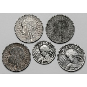 1, 2 a 5 zlatých 1925-1933 - dobové falzifikáty (5ks)