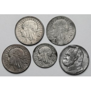 5 i 10 złotych 1932-1936 - fałszerstwa z epoki (5szt)