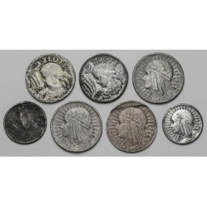 1, 2 i 5 złotych 1925-1933 - fałszerstwa z epoki (7szt)