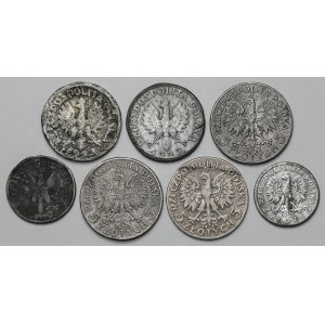 1, 2 i 5 złotych 1925-1933 - fałszerstwa z epoki (7szt)