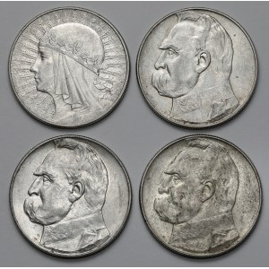 Głowa Kobiety, 10 złotych 1932 i Piłsudski, 10 złotych 1935-1936, zestaw (4szt)