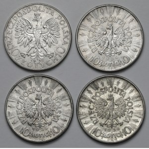 Głowa Kobiety, 10 złotych 1932 i Piłsudski, 10 złotych 1935-1936, zestaw (4szt)