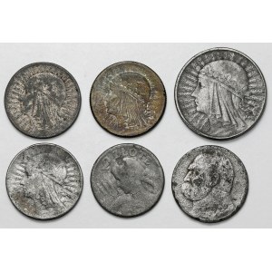 2, 5 i 10 złotych 1925-1935 - fałszerstwa z epoki (6szt)