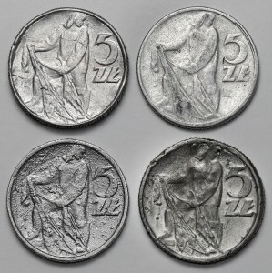 Rybak 5 złotych 1958-1974 - falsyfikaty z epoki (4szt)