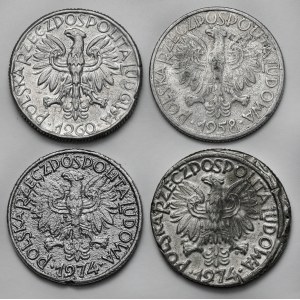Rybak 5 złotych 1958-1974 - falsyfikaty z epoki (4szt)