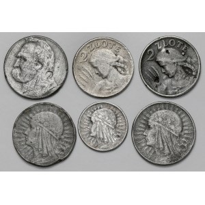 2 i 5 złotych 1925-1934 - fałszerstwa z epoki (6szt)