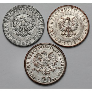 Falsyfikaty z epoki 20 złotych 1973-76 Wieżowiec i Nowotko (3szt)