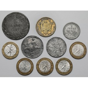 Dobové falzifikáty francúzskych mincí a 10 frankov 1990-1992, sada (10ks)