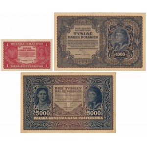 Set of 1, 1,000 and 5,000 mkp 1919-20 (3pcs)