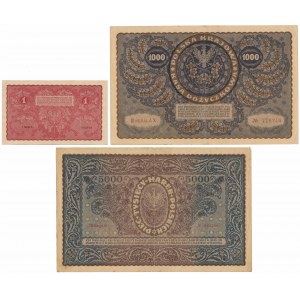 Set of 1, 1,000 and 5,000 mkp 1919-20 (3pcs)