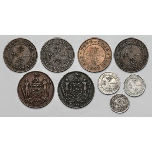 Hongkong a Borneo, Victoria a Edward VII, centy až 10 centů, sada (9ks)