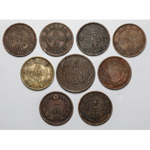 Čína a Japonsko, sada bronzových mincí (9ks)