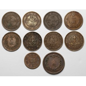 Chiny i Japonia, zestaw monet brązowych (10szt)