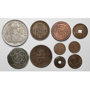 Indochiny Francuskie i Indie, zestaw monet brązowych i srebrna (10szt)