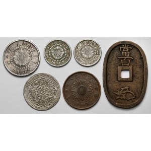 Japan und Indien, Silber- und Bronzemünzensatz (6Stück)