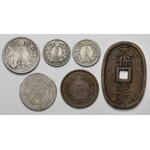 Japan and India, lot of 6 silver and bronze coins