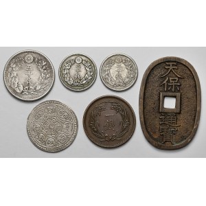 Japan und Indien, Silber- und Bronzemünzensatz (6Stück)