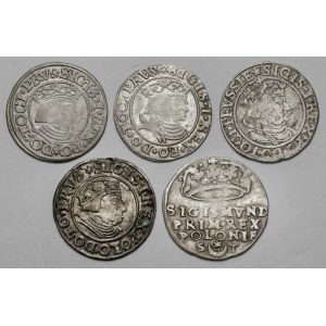 Sigismund I the Old, Pennies 1531-1546, Gdansk, Torun and Cracow (5pc)