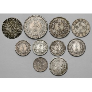 Chiny, Japonia i Indie, zestaw monet srebrnych (10szt)
