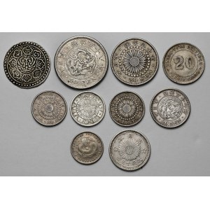 China, Japan and India, lot of 10 silver coins