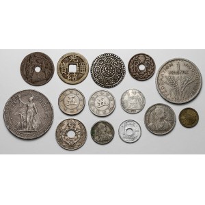Indočína a India, sada strieborných a bronzových mincí (14 ks)