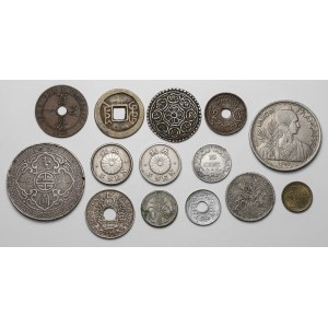Indočína a India, sada strieborných a bronzových mincí (14 ks)