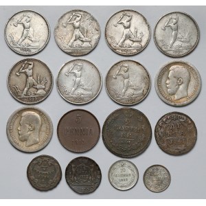 Rusko a SSSR, sada stříbrných a bronzových mincí (16ks)