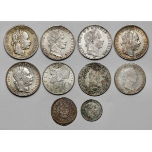 Austria i Austro-Węgry, zestaw monet srebrnych i brązowa (10szt)