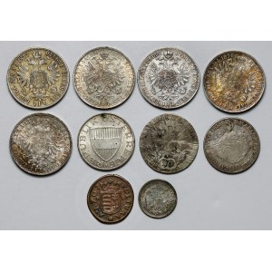 Rakousko a Rakousko-Uhersko, sada stříbrných a bronzových mincí (10 ks)