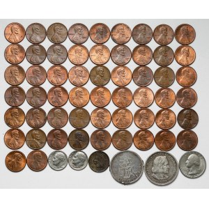 Zestaw drobnych monet USA i 1 szt. z Meksyku