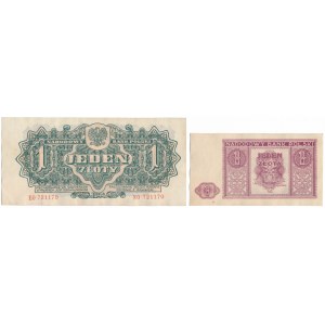 Satz von 1 Zloty 1944 ...ow und 1 Zloty 1946 (2 Stück)