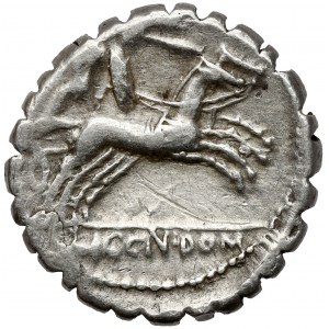 Roman Republic, L. Licinius Crassus, Domitius Ahenobarbus and L. Cosconius (118 BC) AR Denarius Serratus