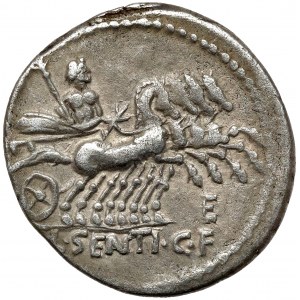 Roman Republic, L. Sentius C.f. (101 BC) AR Denarius