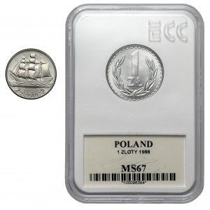 2 złote 1936 Żaglowiec i 1 złoty 1988, zestaw (2szt)
