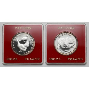 Próby Ag 100 złotych 1980 i 1983 Głuszec i Niedźwiedź (2szt)