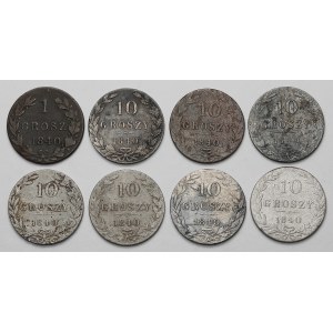 1 haléř 1840 a 10 haléřů 1840, sada (8ks)