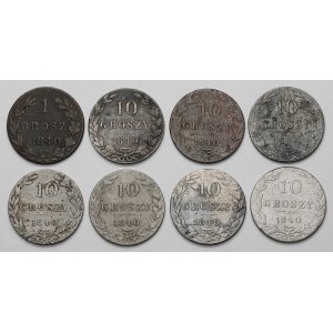 1 grosz 1840 i 10 groszy 1840, zestaw (8szt)