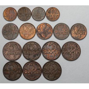 Od 1 do 5 groszy 1936-1939, zestaw (16szt)