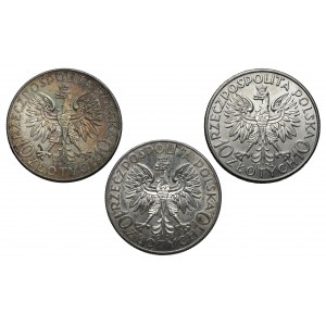 Głowa Kobiety 10 złotych 1932-1933, zestaw (3szt)