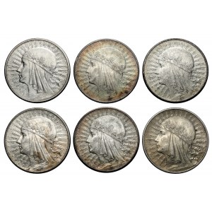Hlava ženy 10 zlatých 1932-1933, sada (6ks)