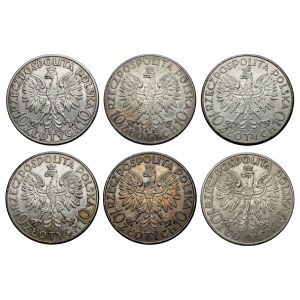 Głowa Kobiety 10 złotych 1932-1933, zestaw (6szt)