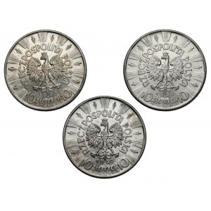 Piłsudski 10 złotych 1935-1937, zestaw (3szt)