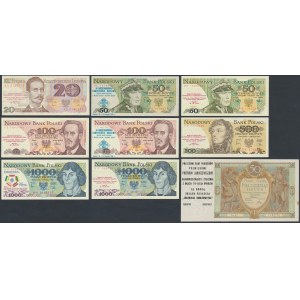 Sada tištěných polských bankovek (9 kusů)
