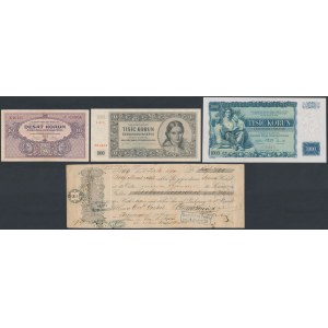 Československo, sada bankovek a směnky (4ks)