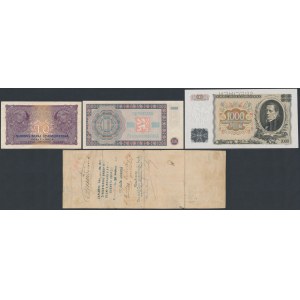 Československo, sada bankovek a směnky (4ks)