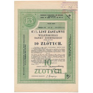 Vilniuská zemská banka, zástavní list, série III 10 zlotých 1934